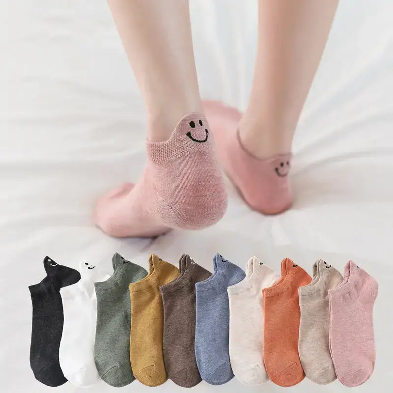 Socks, Fashion Cartoon Socks, New Lovely Smile Face Socks, Cute Flange  Embroidery Socks, Ankle Sock, Cotton Women Socks 
